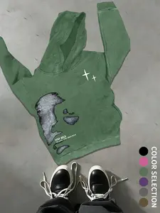 Autumn Boys' Cotton Hoodie Letter Logo, Fashionable Graphic Print Design, Washed Look, Comfortable Casual Wear, Perfect Gift Idea.  bandshop