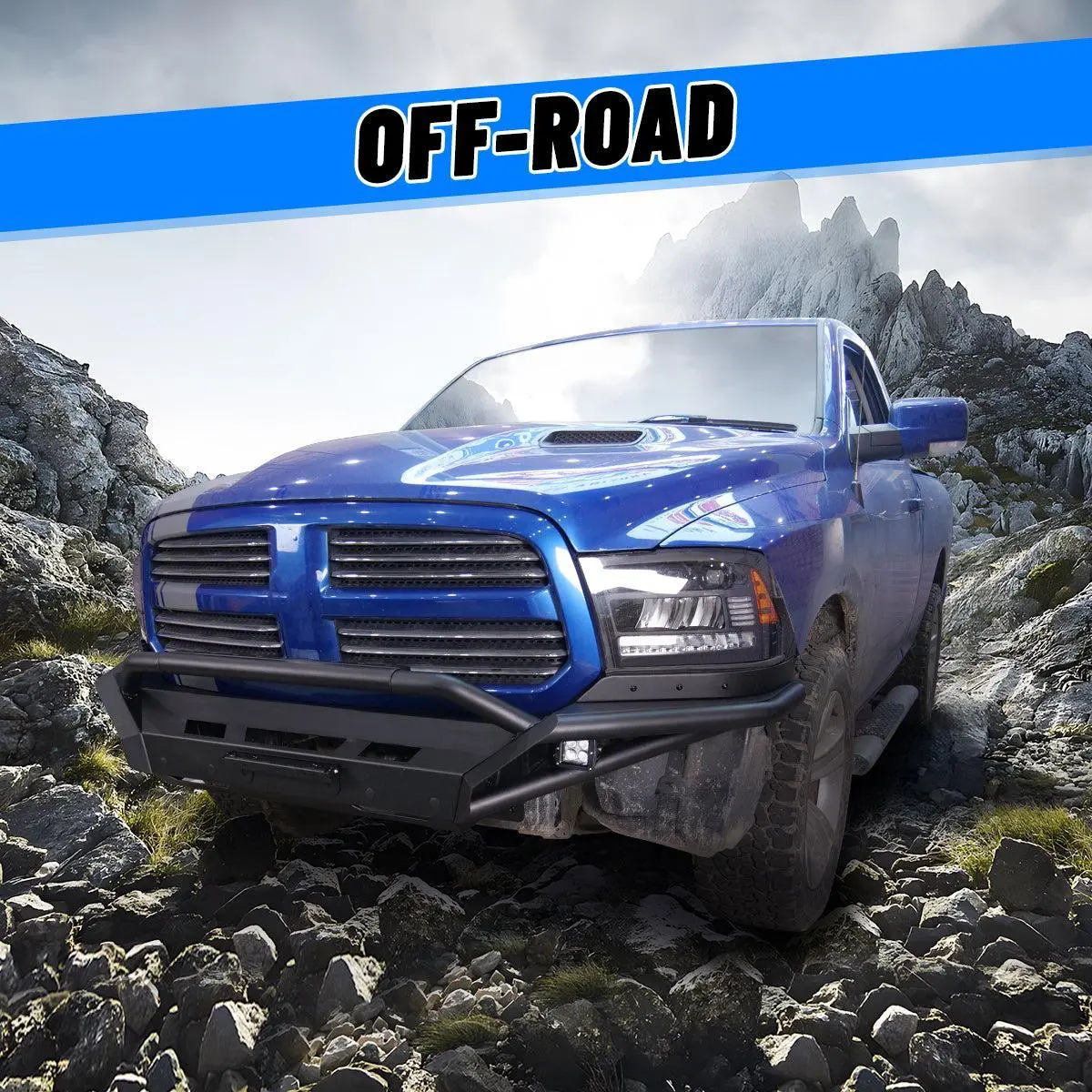 WOLFSTORM Front Bumper, Custom Fit for 2013-2024 Dodge RAM 1500 & 2019-2024 RAM 1500 Classic Off-Road Pickup Truck, Includes Bull Bar, Skid Plate, 2 Side Wings