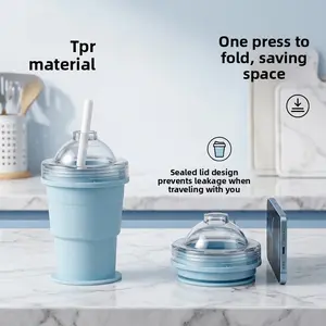 Portable Foldable ice hockey cup, Reusable with Attached Straw, Lightweight Heat-Resistant & Easy-Clean Collapsible Drinkware for Travel, Ideal for Hiking Camping Office,Food grade ice making cup