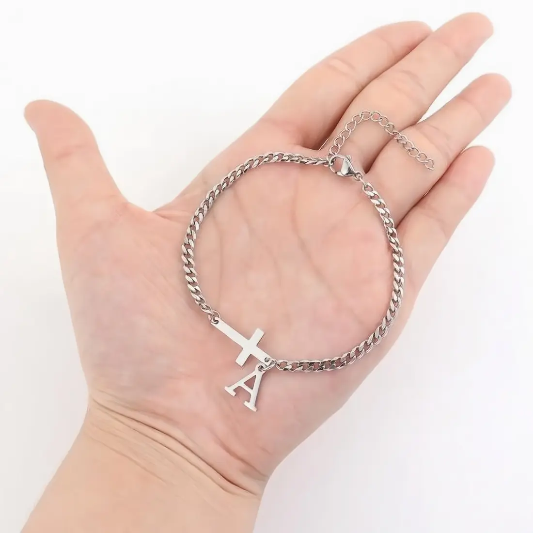 Stainless Steel Unisex Cuban Chain Bracelet for Men Initial Letter Bracelet for Boys Best BF Gifts