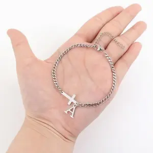 Stainless Steel Unisex Cuban Chain Bracelet for Men Initial Letter Bracelet for Boys Best BF Gifts