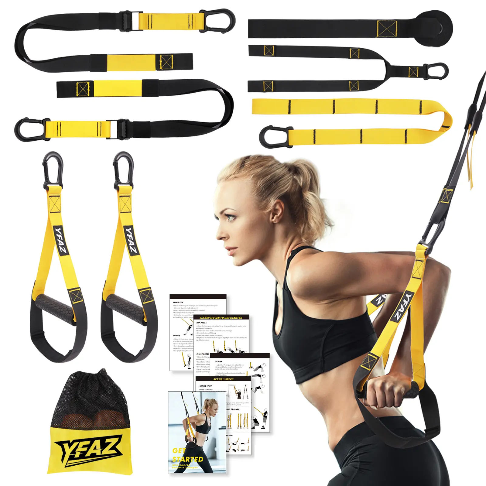 YFAZ Suspension Resistance Training Kit, Adjustable Buckle Positions Straps (2-3m), Door Anchor, Easy Setup & Use, Travel-Friendly Trainer, Enhancing Balance, Durable Polyester Fiber for Gym Outdoor, Easy Setup And Use, Travel-Friendly Home Trainer, Unise