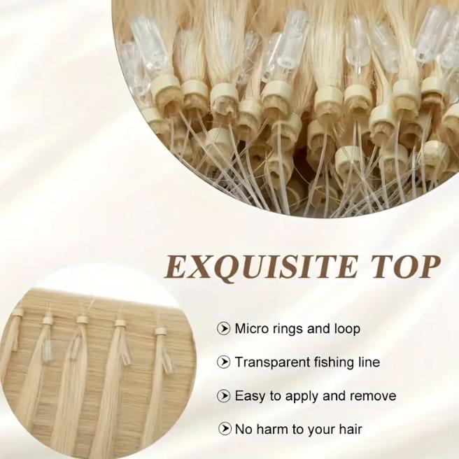 50 Strands Micro Ring Micro Loop Human Hair Extensions 30g, Natural Straight 12-28 Inch, Fish Line Design, No Glue Easy Install, Thin Ends Silky Smooth, No Tangle No Shedding, Invisible Natural Look for Women Daily & Party Use