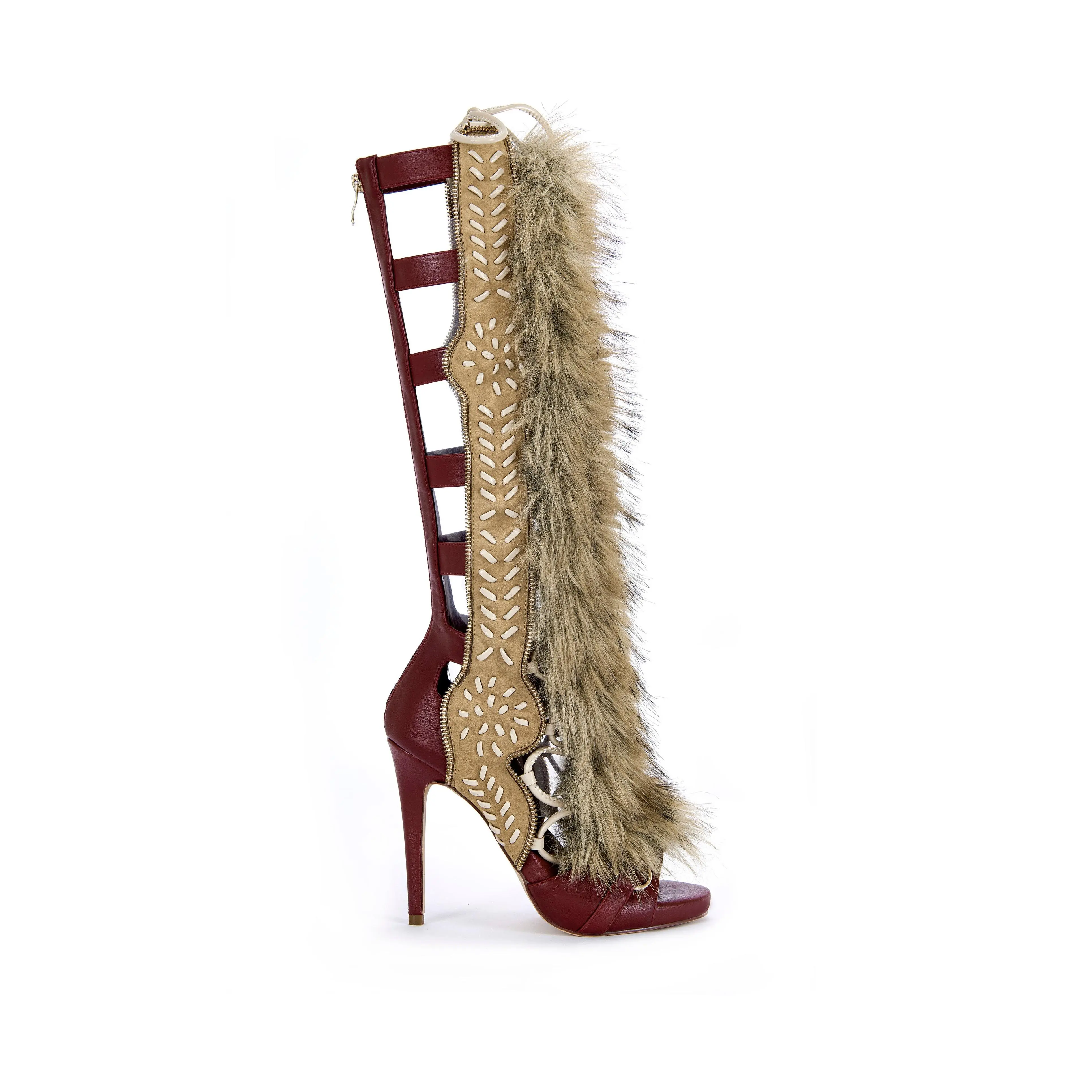 SHAINE-MULTI FAUX FUR GLADIATOR SANDAL BOOT