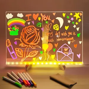 LED Message Board Acrylic Dry Erase Light-Up Board Led Light Backlit with Stand Markers Cleaning Cloths Erasable Reusable Kids Learning Gift for Birthday Halloween Christmas Decorative Neon Sign