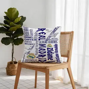 Real Madrid CF Throw Pillow 18x18 Inch, Multiple Designs (Legends Name Collage & Dragon Edition), Soft Square Decor Pillow for Sofa, Bed & Fan Cave, Perfect Gift for Soccer Fans