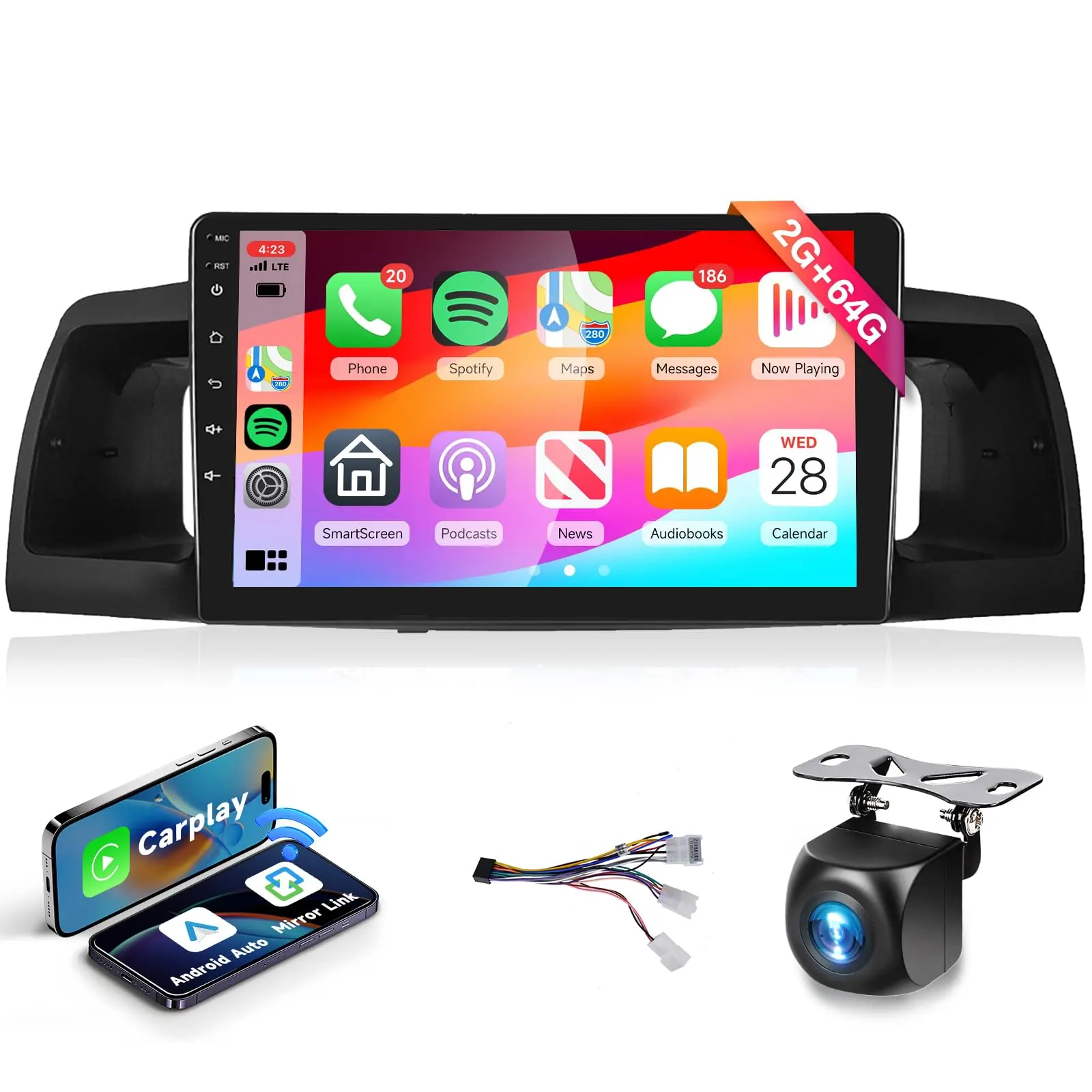 9-Inch Aftermarket Stereo Car Video Player for Toyota Corolla EX 2005-2012, Built-in 2G+64G HD Touch Screen Upgrade, Wireless CarPlay/Android Auto, GPS Module with WiFi Hotspot Maps, FM/RDS Radio, Bluetooth, Wi-Fi, Father's Day Gift, Wireless Carplay Andr
