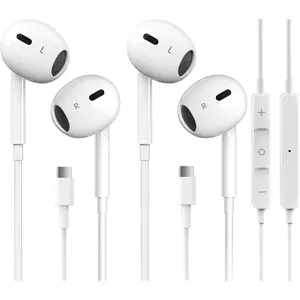 2 Packs USB C Headphones for  17/16/15 Earbuds with Microphone & Volume Control HiFi Stereo Type C Earphones for Galaxy S23/S22/S21/S20/Ultra Note 10/20, for iPad Pro Pixel 7/6/6a/  9