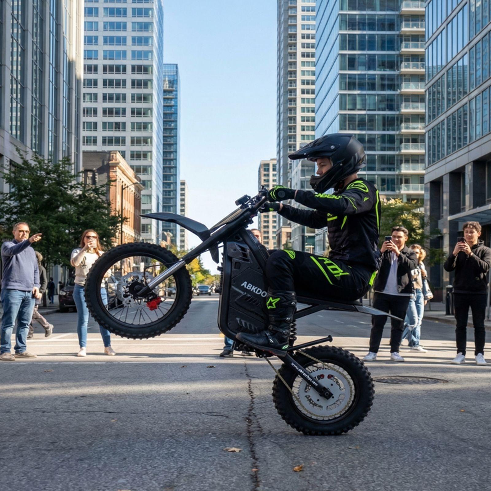 ABKDO 4000W Peak Electric Bicycle with Front Suspension 48V 23AH Battery 14" Inch Tires 45 MPH Speed 40 Miles Range for Snow Mountain Road Riding