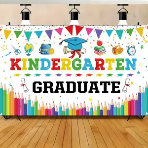Kindergarten Graduation Backdrop Colorful Celebration Backdrop Education Theme Background Cloth Graduation Tapestry Wall Hanging Photography Background Polyester Fiber Party Ceremony Home Event Decor Studio Prop Achievement Wall Art