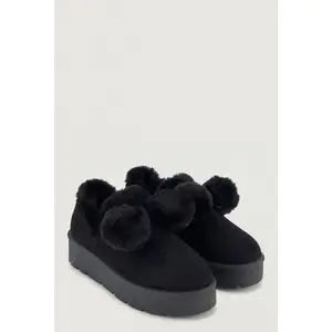 Pom Pom Faux Fur Platform Booties