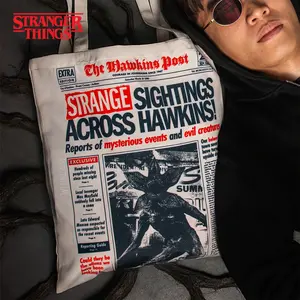 1PC Netflix Official Licensed Stranger Things Canvas Bag Single Shoulder Bag Hawkins Town Theme Perfect for Fans Durable Material