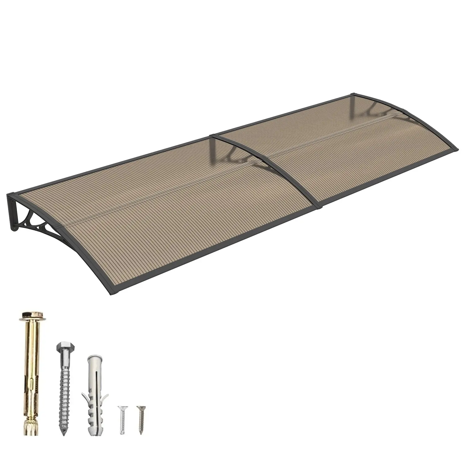 30/ 40/ 48/ 60/ 80" Window Awning Door Canopy Overhang Awnings for Doorways Polycarbonate Cover Patio Door Awning UV Rain Snow Sunlight Protection Hollow Sheet, Black Bracket & Brown Board Clear Board