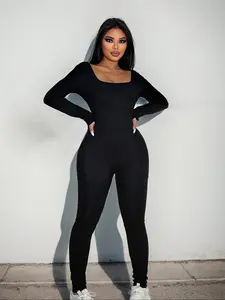 Women's Long Sleeve High Elasticity One-Piece, Outdoor Sports Golf Tennis Running Fitness Yoga Jumpsuit, Fashion Sportswear, Sporty Comfy Jumpsuit