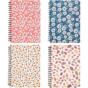 4 Pack Spiral Notebooks 5x7 Inch College Ruled Small Journals Hardcover Floral Cute Note Book for School Supplies Studio Girls Women, Inner Pocket, 80 Sheets/160 Pages