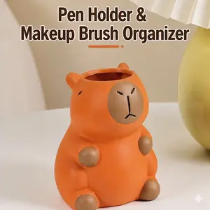 🐹✨Adorable Capybara Pen Holder & Makeup Organizer | Fun Rubber Desk Decor 🖊️💄 | Multi-Compartment Storage for Home/Office Must-Haves
