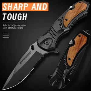 Men's pocket knife, multi-functional pocket knife, pocket knife with clip, glass breaking knife in case of emergency, cool pocket knife with tooth edge, suitable for outdoor, pine forest, rock climbing.
