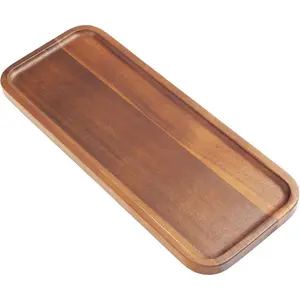 Small Solid Acacia Wood Serving Trays and Platters - Wooden Mini Charcuterie Boards, Rectangle Cheese Board for Food, Bathroom, Home Decor, Kitchen Counter, (14" x 5.5", 1 Pack)