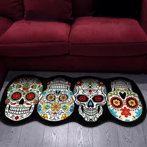 Creative Design Skull Carpet Mat, Halloween Dark Style Bedroom Decor, Reflective Fabric, Durable Short Plush, Easy to Clean