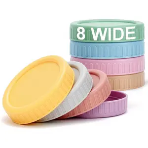 Vaincre 8PCS Wide Mouth Mason Jar Lids, Plastic Mason Jar Canning Lids Tops, Reusable Leak Proof Canning Covers with Silicone Rings for Ball, Kerr and More, Dishwasher Safe VSLG