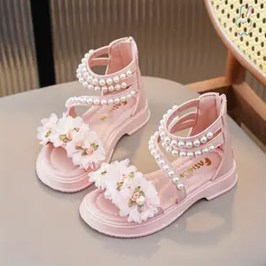 ERT-Spring Tok Cute Flower Sandals - Breathable Lightweight Open Toe Design with Zipper for Girls Wedding Party and Vacation Dress Shoes Summer Pink sneakers  kids Champagne Mary Jane children  shoes flat