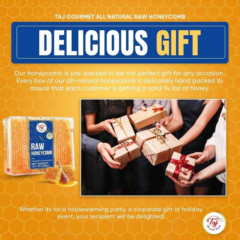 Taj Gourmet All Natural Raw Honeycomb Honey Pure Turkish Raw Honey Comb -All Natural Edible Honey Combs Raw Edible - Perfect For Healthy Smoothies Honey With Honeycomb, 200g (7.05oz)