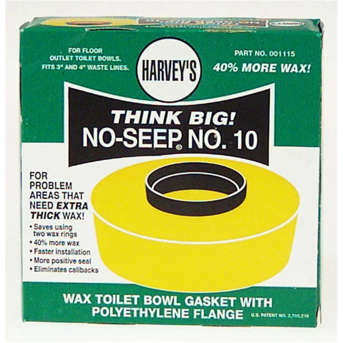212 MAIN Wm Harvey Co Extra Thick Wax Toilet Bowl Gasket with Polyethylene Flange, 001115-24, for Floor Outlets