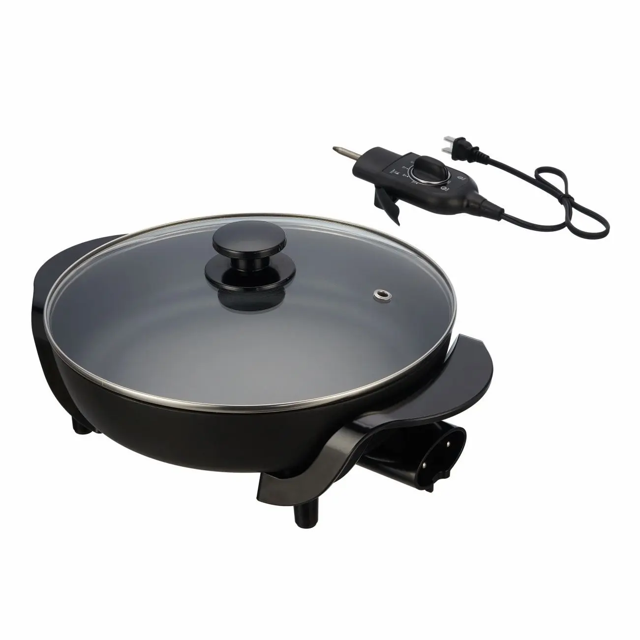 Mainstays 12" Round Ceramic Skillet with Glass Lid ,Black,Nonstick, 1200W, Removable Temp Control, Dishwasher Safe