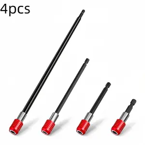 Drill Bit Extension 2/4/6/12’’, Magnetic Bit Holder 4 Pcs, Drill Extension Bit Holder 1/4’’ Hex, Bit Holder for Impact Driver CR-V Steel Quick Release for Screwdriver Bit Nut Drill Socket extension bit holder Tool Box Replacement Blades Heavy Duty