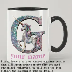 1pc 11oz Personalized [Custom] Unicorn Letter Picture Glitter Letter Ceramic Mug Upload Your Name Wants To Say What For Office/Home/Festival/Party/Wedding Perfect Birthday Gift Coffee Mug Funny Novelty Coffee Mug Customized Drinkware Washable Reuse Cup