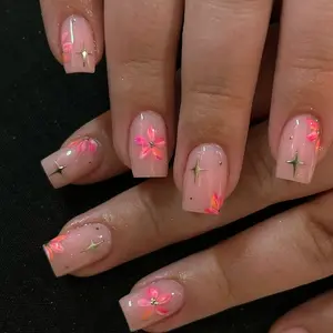24pcs Korean Style Almond Shape Medium Glossy Nails, Spring Fashion Nail Art Design, Quick-Apply Handmade Press On Fake Nails for Vlogs & Photoshoots