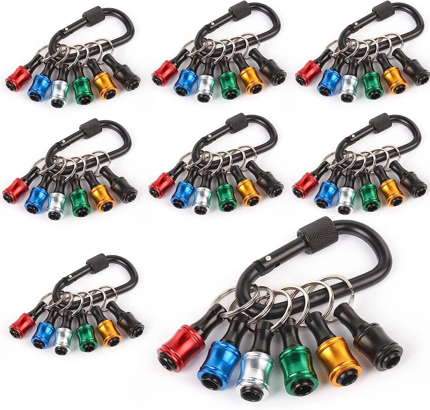 6Pcs/Set 1/4" Hexagonal Shank Screwdriver Head Holder Extension Rod Key Chain Adapter Drill Bit Quick Replacement Portable