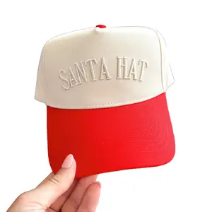 Santa Hat Red Vintage Trucker Hat with Adjustable Snapback for Holiday Season Tone on Tone Design