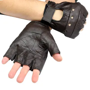 Brown Leather Finger Less Gloves - Comfortable Fit for Hands, Durable Material, Ideal for Various Activities