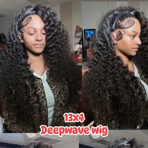 13x6 and 13x4 Deep Wave Body Wave Straight and Kinky Curly Front Lace Wig for Women Natural Color