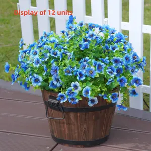 Artificial Flower, Faux Flower in Wooden Bucket, Fake Flower for Outdoor Garden Decoration, Decorative Flower for Home Garden Party Wedding, Plastic Faux Flowers, Fruit, Artificial Flower Arrangements