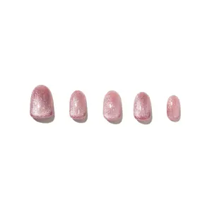 FRESH SET NAILS DINNER PARTY – Dusty Rose Cat-Eye Press-On Nails | Soft Oval Shape | 24 Count | 12 Sizes for Custom Fit | Comfortable Contoured Design