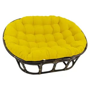 212 MAIN Rattan Frame Double Papasan Chair with Tufted Twill Cushion, 63x45 in., Sunset Yellow - Bohemian Look Outdoor Furniture Set, Porch Furniture Set