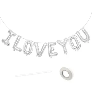 16 Inch I Love You Balloons Silver, I Love You Banner Letters Foil Balloons for Valentine Decorations Him Her Home Love Wedding Anniversary Birthday Party Mothers Day Bridal Shower Decoration Supplies