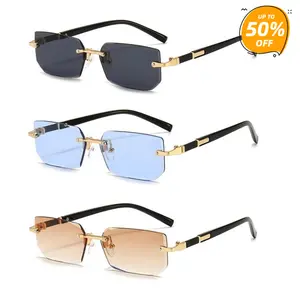3-Pack UV400 Rimless Rectangle Sunglasses Fashion Frameless Sun Glasses Shades for Women & Men