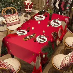 Rectangular Tablecloth Christmas Gift Pinecone Design, Festive Holiday Decorations for New Year Party & Evening Events