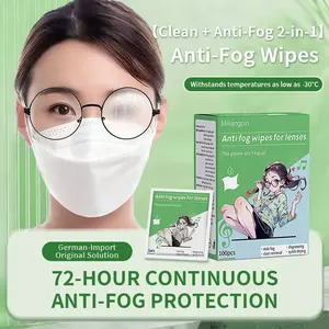 Miliangpin Anti-Fog Wipes for Glasses Lenses 100 pcs/box Individually Wrapped Disposable Cleaning Cloth for Car & Helmet Defogger Autumn/Winter Use