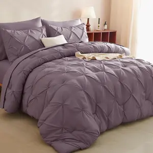 Size Comforter - 7 a Bag Grayish Purple, Pintuck Comforters Pinch Pleat Sets with Comforter, Flat Sheet, Sheet and Pillowcases  Shams