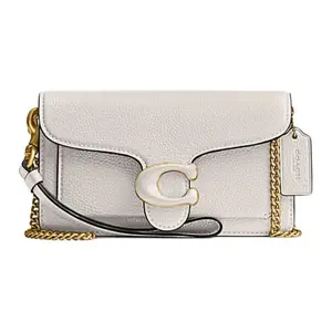 COACH Tabby 18 Leather Wristlet with Push-Button Closure and Detachable Strap for Women in White