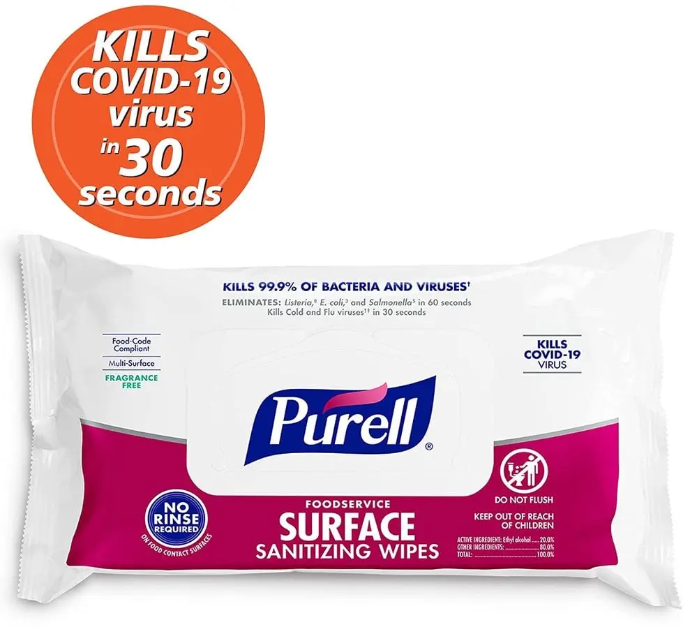 212 MAIN Gojo GOJ937112CT Antibacterial EPA Registered Fragrance-Free Foodservice Surface Sanitizing Disposable Wipes - Virus-Killing, 72 Count per Pack, Case of 12, No Precautionary Statements