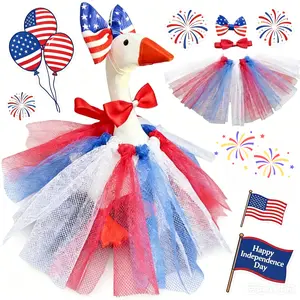 7 Inch Desk Goose Outfits, Mini Desktop Goose 4th of July Clothes with Headband Desk Costumes Accessories Independence Day Decor for Desktop Statues