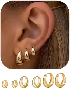 3 Pairs High-Quality Gold-Tone Hoop Earrings Set for Women, Trendy Chunky Huggie Dainty Earrings, Jewelry for Women & Teens