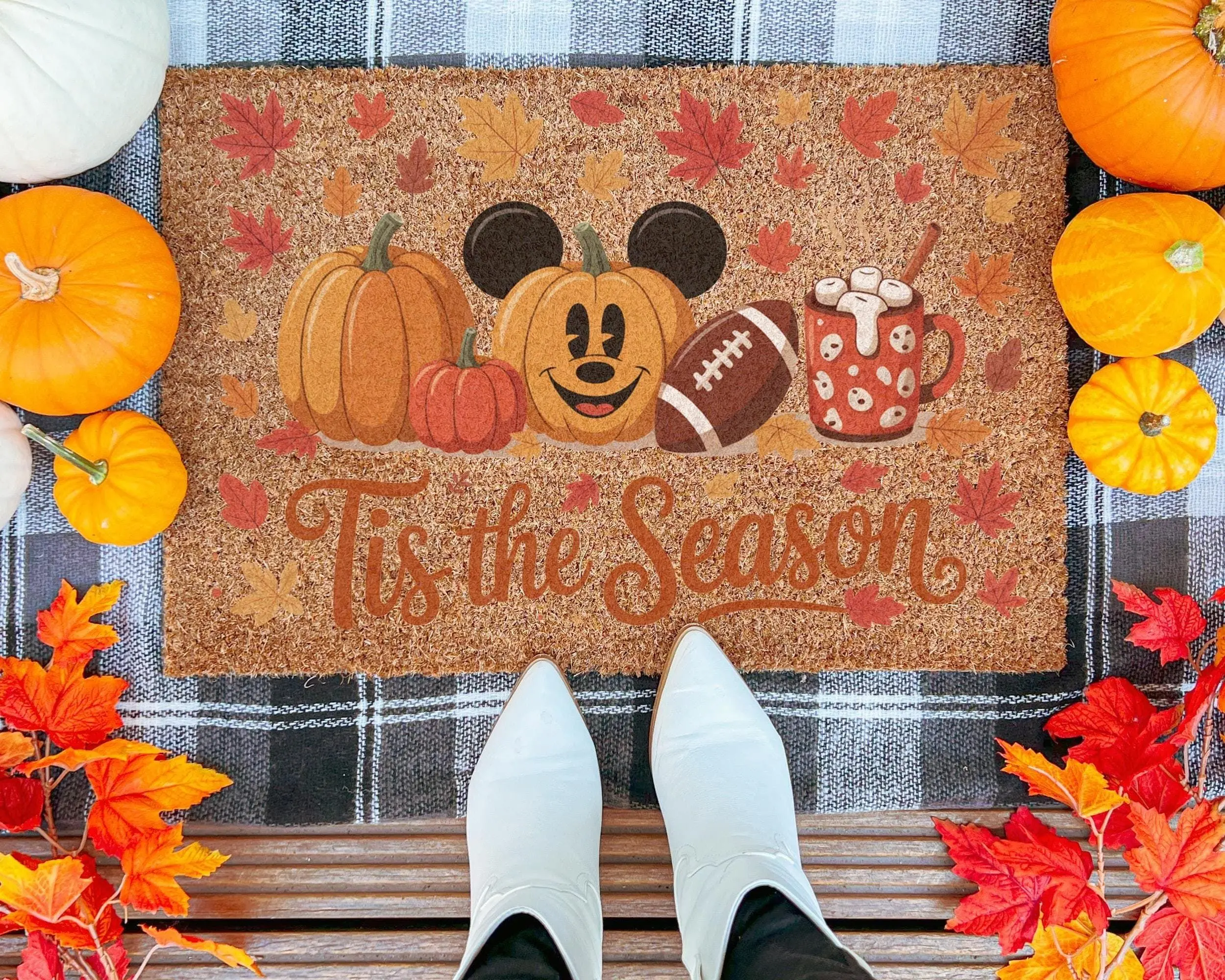 Tis The Season Autumn Doormat, Pumpkin Game Day Doormat, Mouse Inspired Fall Decor, Football Season Door Mat, Fall Welcome Mat