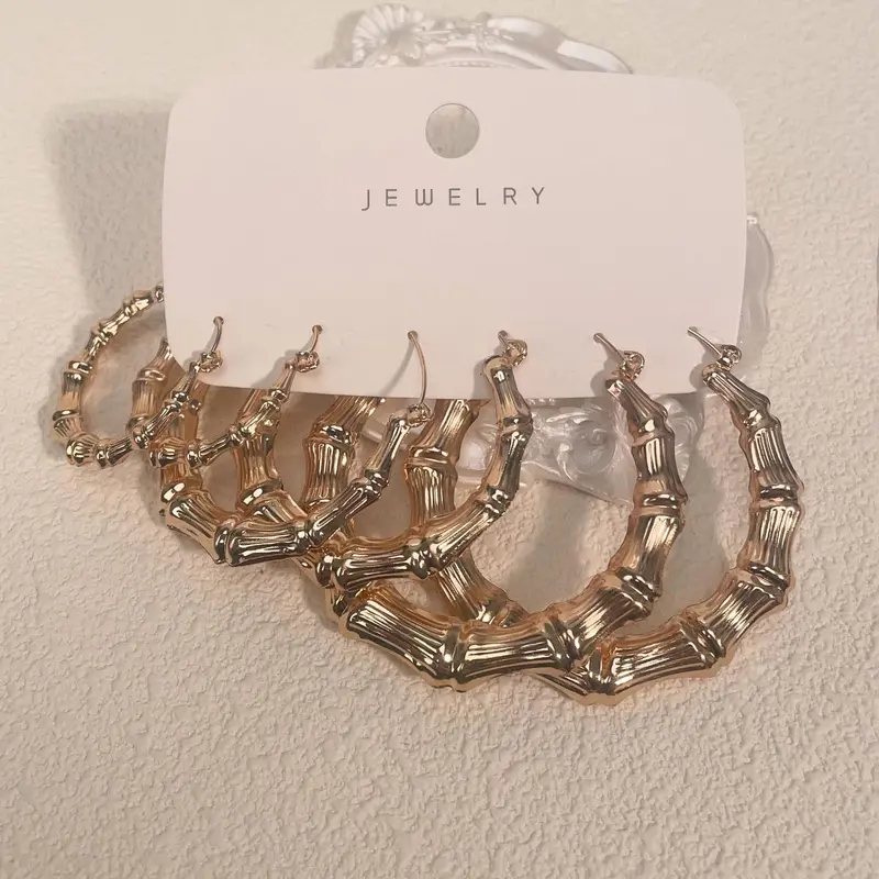 Women's Elegant Bamboo Joint Design Hoop Earrings, Trendy Minimalist Hoop Earrings for Women & Girls, All-match Stylish Vintage Jewelry As Gift, Fashionable Hoop Earrings, Circular Hoop Earrings, Hoop Earring Sets