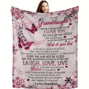 Personalized Grandma to Granddaughter Quote Blanket, Soft Flannel Throw, Digital Print, All-Season, Polyester, Cozy Knit, Home Kitchen Bedding, Mixed Colors, 200-250g Fabric Weight, No Embellishments